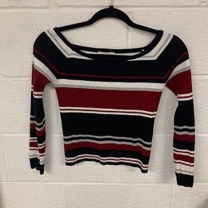 wide neck/off shoulder ribbed long sleeve shirt.